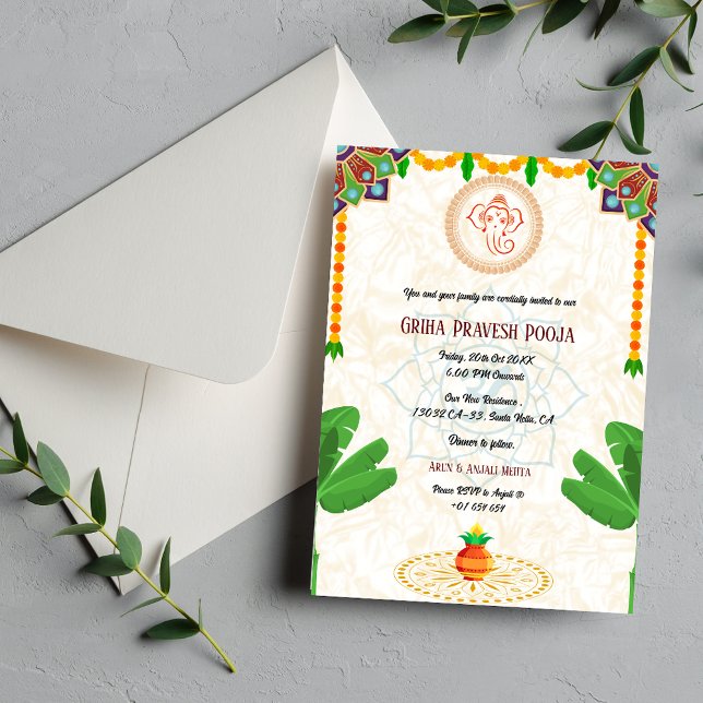 Indiska Hindu Houseuppvärmta Griha Pravesh Inbjudningar (Skapare uppladdad)