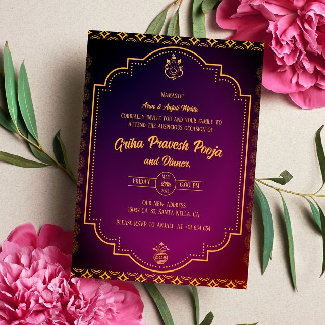 Indiska Hindu Houseuppvärmta Griha Pravesh Inbjudningar (Skapare uppladdad)
