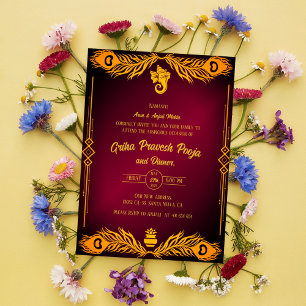 Indiska Hindu Houseuppvärmta Griha Pravesh Inbjudningar