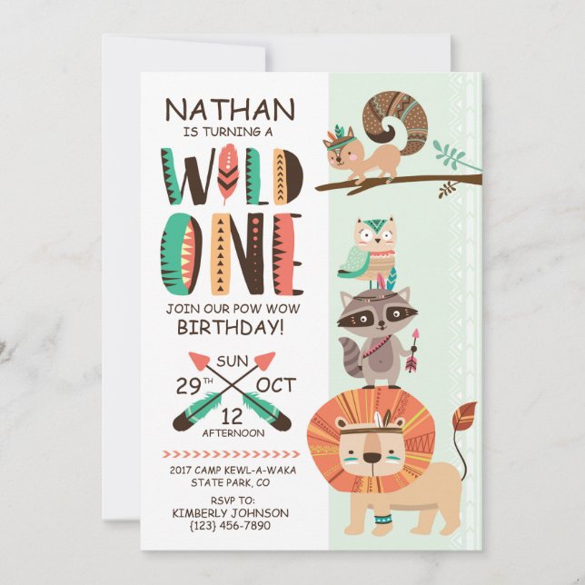 Indiska inhemska amerikanska Wowen Pow Birthday Inbjudningar (Framsida)