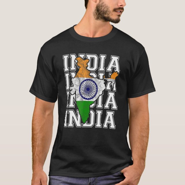 Indiska Karta och Flagga Souvenir Distress Indien  T Shirt (Framsida)
