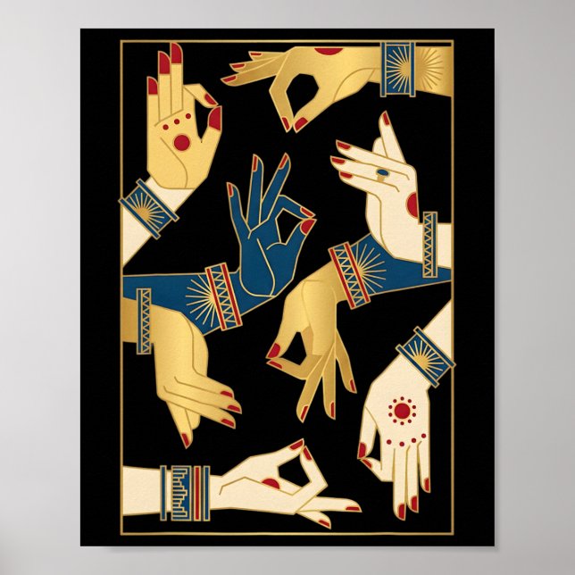 Indiska klassiska dansmudror Bharatanatyam Andlig Poster (Framsidan)
