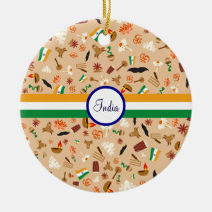 Indiska kulturella objekt med flagga och text julgransprydnad keramik