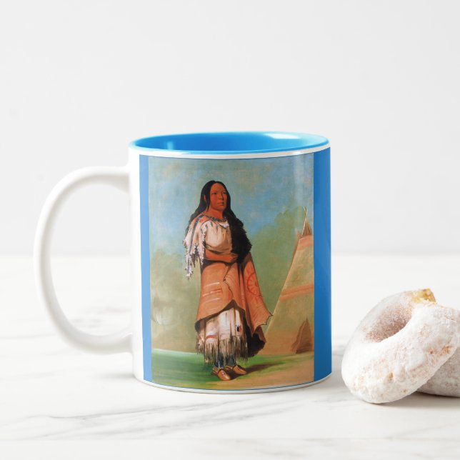 Indiska kvinnor från Blackfoot Tribe, George Catli Två-Tonad Mugg (Med munk)