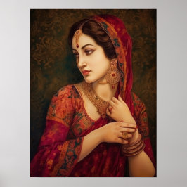 Indiska kvinnor i Red Saree Porträtt Painting Poster