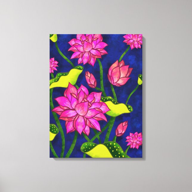 Indiska Lotus Painting (Pichwai stil Kamal Talai) Canvastryck (Framsida)