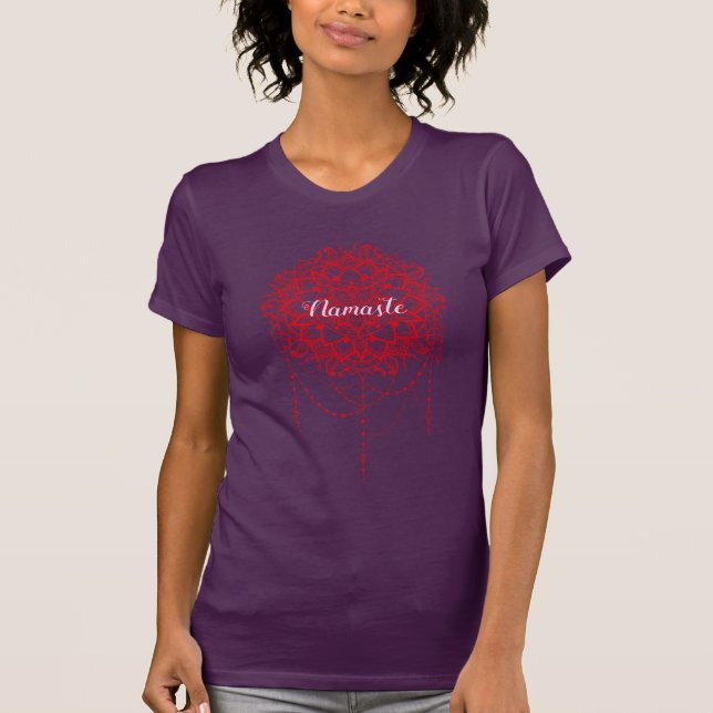 Indiska Mandala burgundy Namaste yoga T Shirt (Framsida)