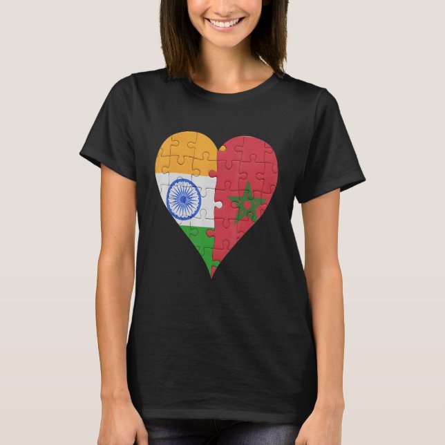 Indiska marockanska Flagga Heart T Shirt (Framsida)