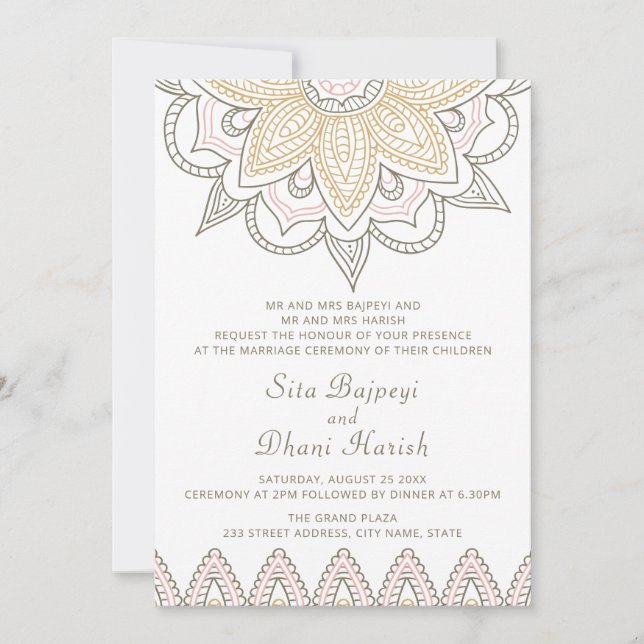 Indiska Mehndi Hindu-Eleganten sofistikerad Bröllo Inbjudningar (Framsida)