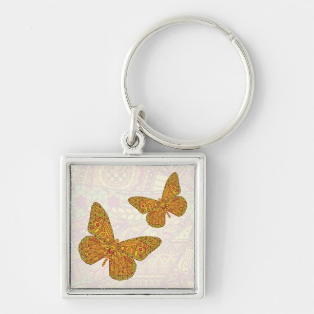 Indiska monarch-nyckelkedjan fyrkantig silverfärgad nyckelring (Framsidan)