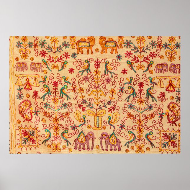 Indiska mönster på fabricindian, tyg, india, född poster (Framsidan)