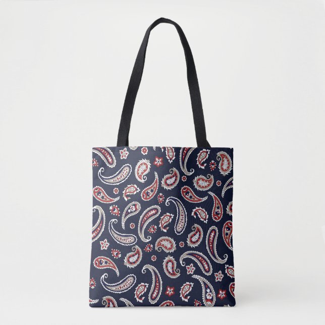 Indiska mönster, traditionell paisley på marinflot tygkasse (Framsida)