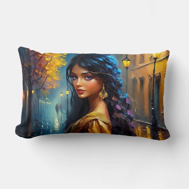 Indiska motiv, digital modern, färgstark lumbarkudde (Framsida)