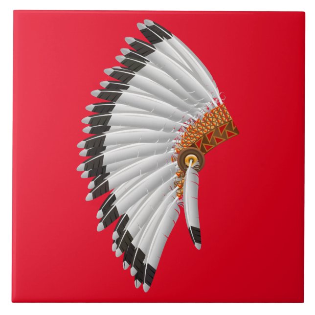 Indiska överhuvuden Feather Hat Design Kakelplatta (Framsidan)