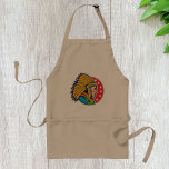 Indiska överste Apron Förkläde<br><div class="desc">En underbar konstruktion av en indian-chef. Den här designen har bara huvudet i fullt indian head headdress och ser ut som verkligen. Chefen har en röd bakgrund som börjar med den. En underbar utformning av en indianchef som ser underbar ut på den här plattan. Perfekt för dig själv eller som...</div>