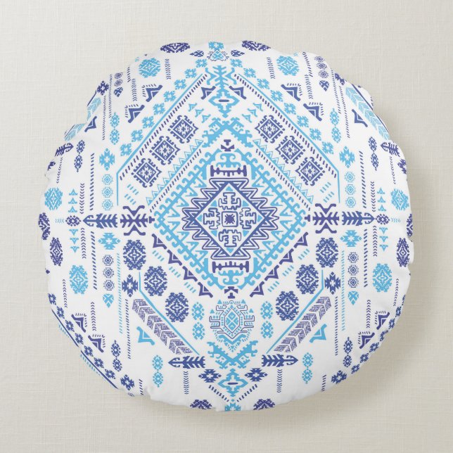Indiska paisley matta, etnisk mandala mönster. rund kudde (Framsidan)