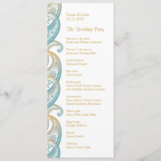 Indiska Paisley Teal och Guld Bröllop Program