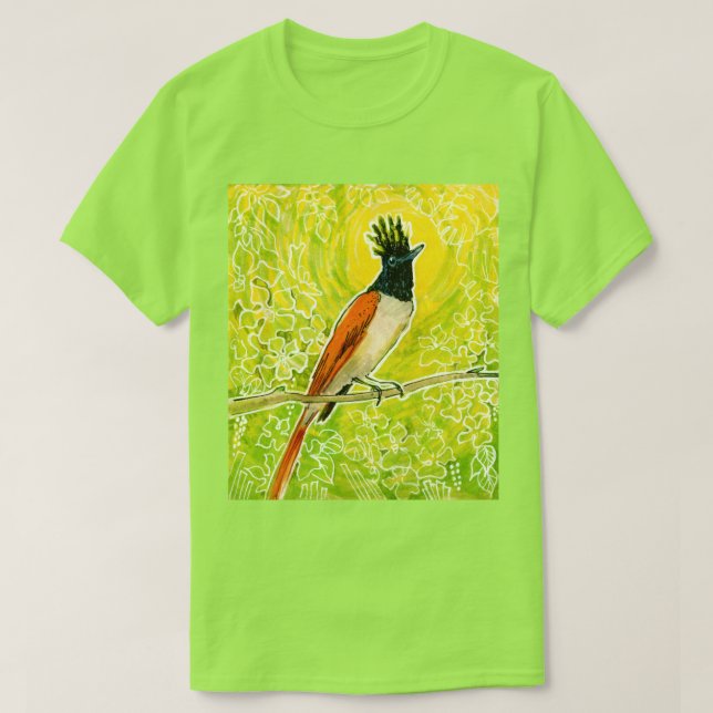 Indiska paradise Flycatcher Tropical Bird Sketch T Shirt (Design framsida)