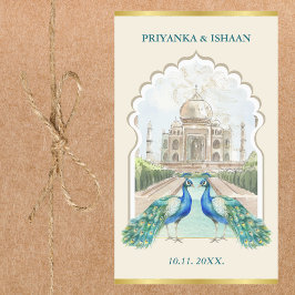 Indiska Peacock Guld Taj Mahal Aesthetic Bröllop Rektangulärt Klistermärke