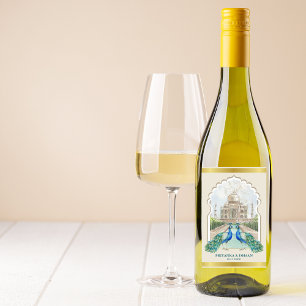 Indiska Peacock Guld Taj Mahal Aesthetic Bröllop Vinflaska Etikett