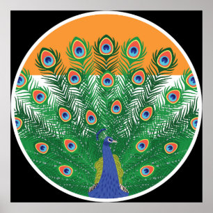 Indiska Peafowl National Animal Flagga Poster