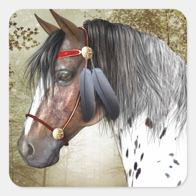 Indiska Pony Fyrkantigt Klistermärke (Framsida)