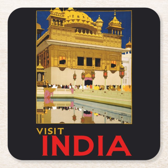 Indiska reseaffisch, indian vintage art underlägg papper kvadrat (Framsidan)