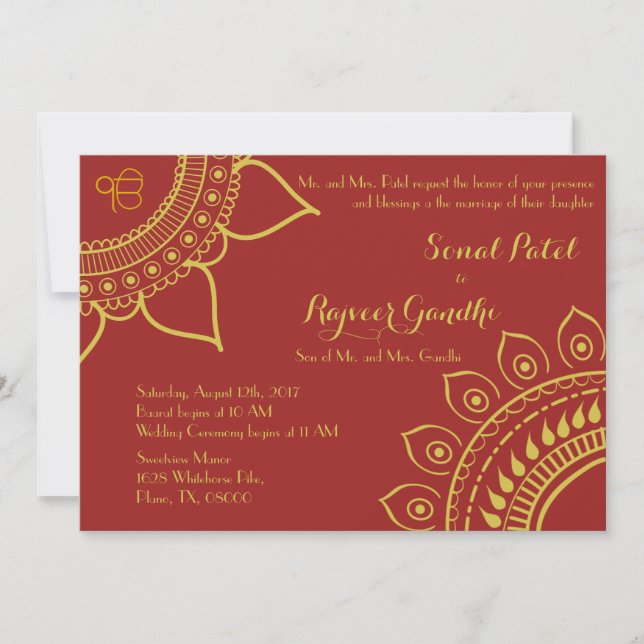 Indiska SIkh Ik Onkar Wedding Invite Mehndi Sangee Inbjudningar (Framsida)