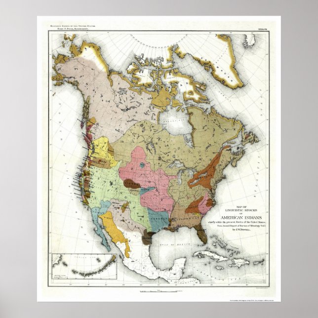 Indiska språket Karta 1890 Poster (Framsidan)