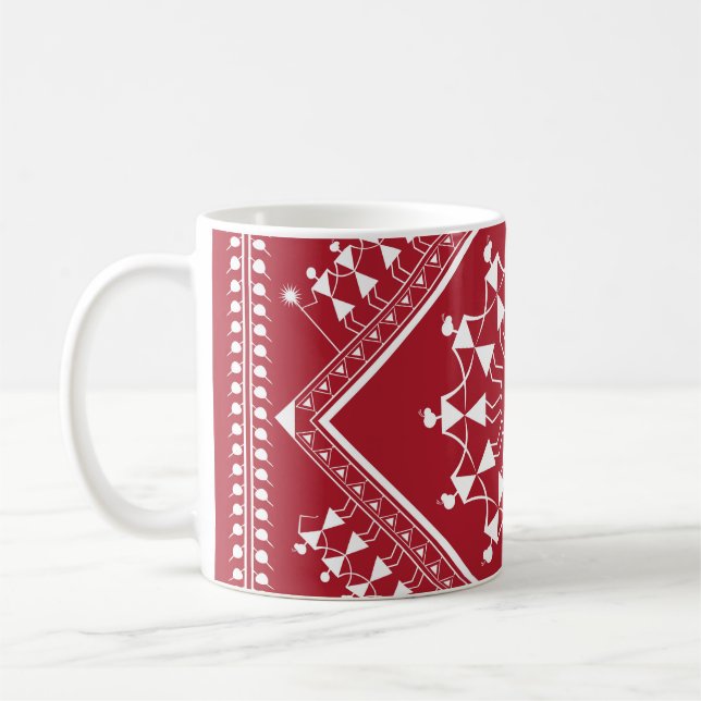 Indiska stammålning. Warli Paintingart, indian Kaffemugg (Vänster)