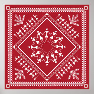 Indiska stammålning. Warli Paintingart, indian Poster