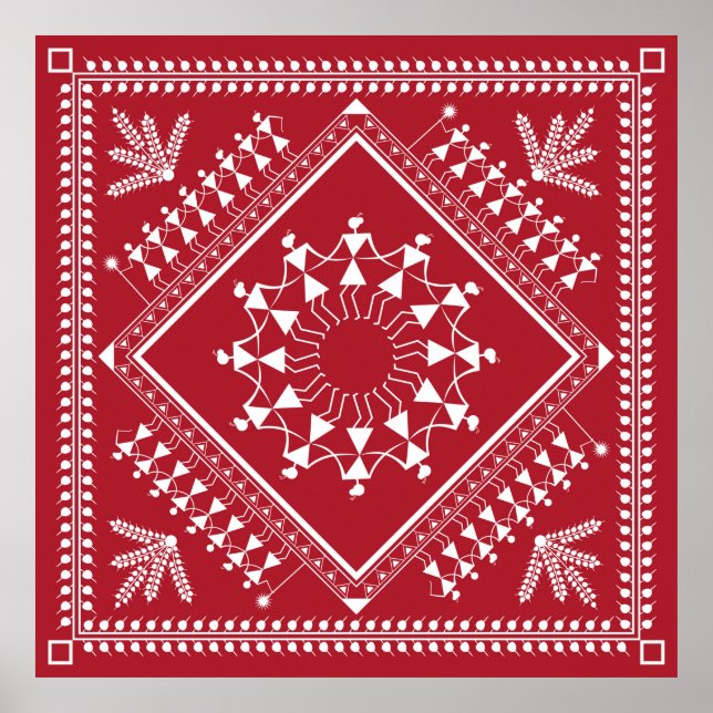 Indiska stammålning. Warli Paintingart, indian Poster (Framsidan)