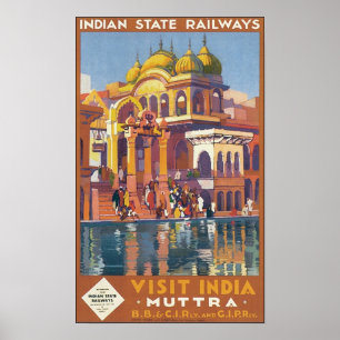 Indiska statliga järnvägar Besök India Muttra Poster