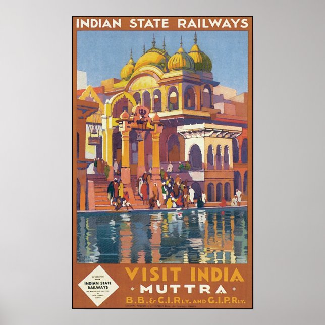 Indiska statliga järnvägar Besök India Muttra Poster (Framsidan)