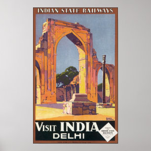 Indiska statliga järnvägar Besök Indien Delhi Poster