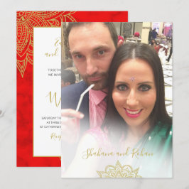 Indiska Stil Fotoövertäckningen Red Guld Modern Br Inbjudningar