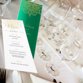 Indiska Stil Grönt Guld Färgad Chic Bröllop Menu Meny