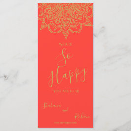 Indiska Stil Orange Rosa Guld Färg Chic Bröllop Meny