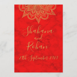 Indiska Stil Röda Guld Färgaden Modern Chic Bröllo Inbjudningar