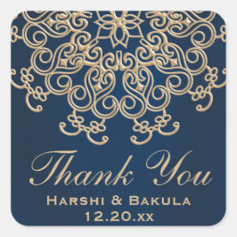 Indiska Stil-Tack i Guld Fyrkantigt Klistermärke