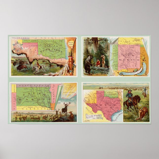 Indiska territoriet, New mexico, södra Dakota, Tex Poster (Framsidan)