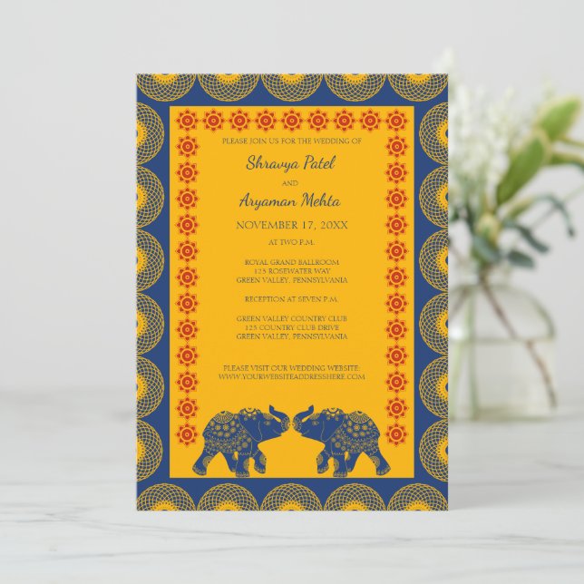 Indiska Theckes Elephants i Royal Blue Bröllop Inbjudningar (Stående Fram)