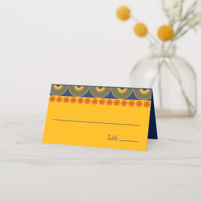 Indiska Theckes Elephants i Royal Blue Bröllop Placeringskort (Framsida)