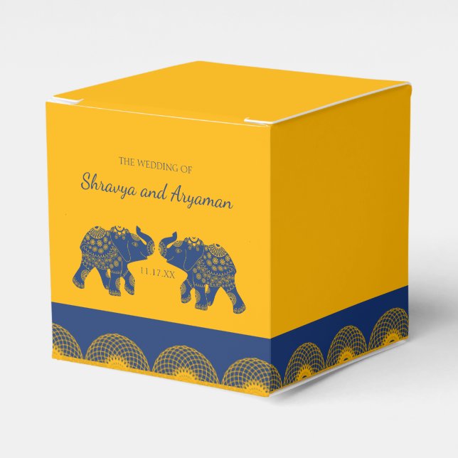 Indiska Theckes Elephants i Royal Blue Bröllop Presentaskar (Framsidan Sidan)
