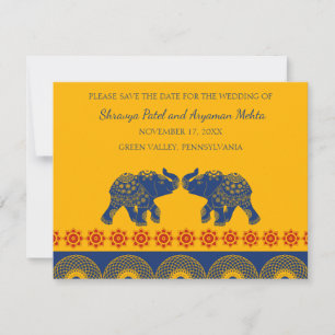 Indiska Thmet Elephants Bröllop spara datum Inbjudningar