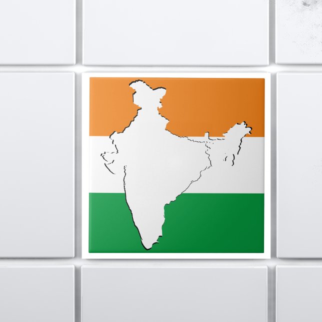 Indiska trifärens Flagga "Tiranga" på Indiens Kart Kakelplatta (Skapare uppladdad)
