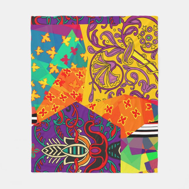 Indiska turkiska Festive Patchwork Mandala Fleecefilt (Framsidan)