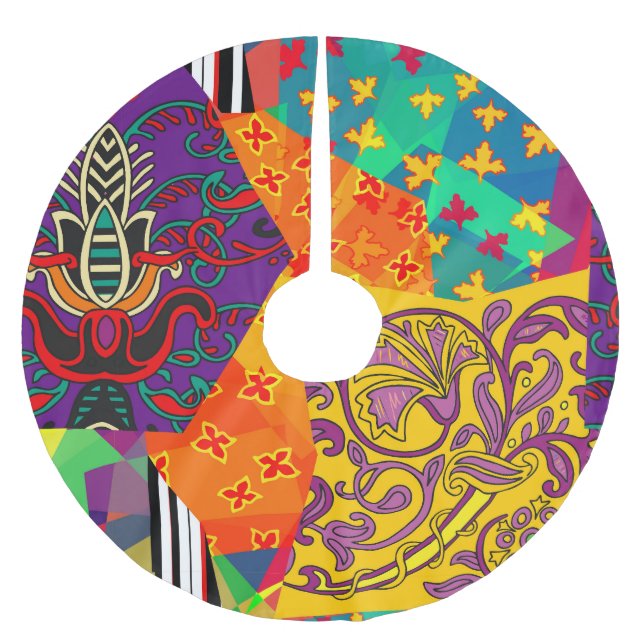 Indiska turkiska Festive Patchwork Mandala Julgransmatta Borstad Polyester (Framsidan)