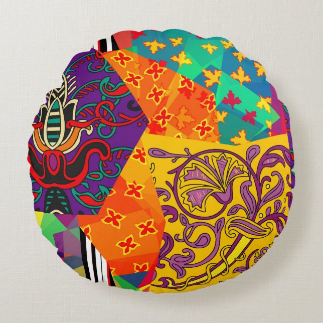 Indiska turkiska Festive Patchwork Mandala Rund Kudde (Framsidan)