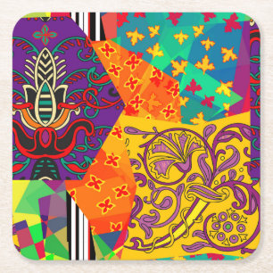 Indiska turkiska Festive Patchwork Mandala Underlägg Papper Kvadrat